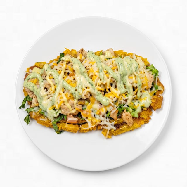 Patacon Relleno / Stuffed Fried Plantain.